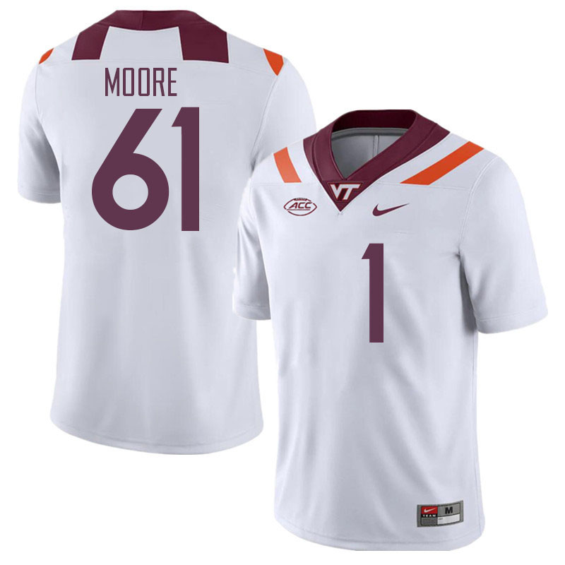 Men #61 Braelin Moore Virginia Tech Hokies College Football Jerseys Stitched Sale-White - Click Image to Close